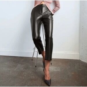 Aritzia Babaton Command Crop Pants Black Vegan‎ Leather Size 0
